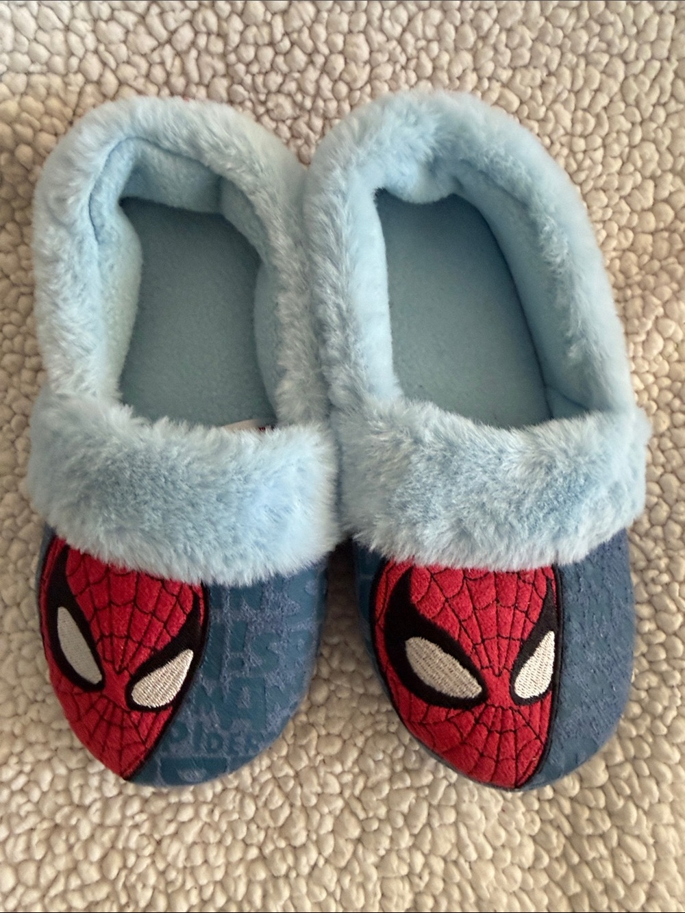 Kids Light Blue Spider-Man Plush Slip-On One Piece Slippers size 2/3